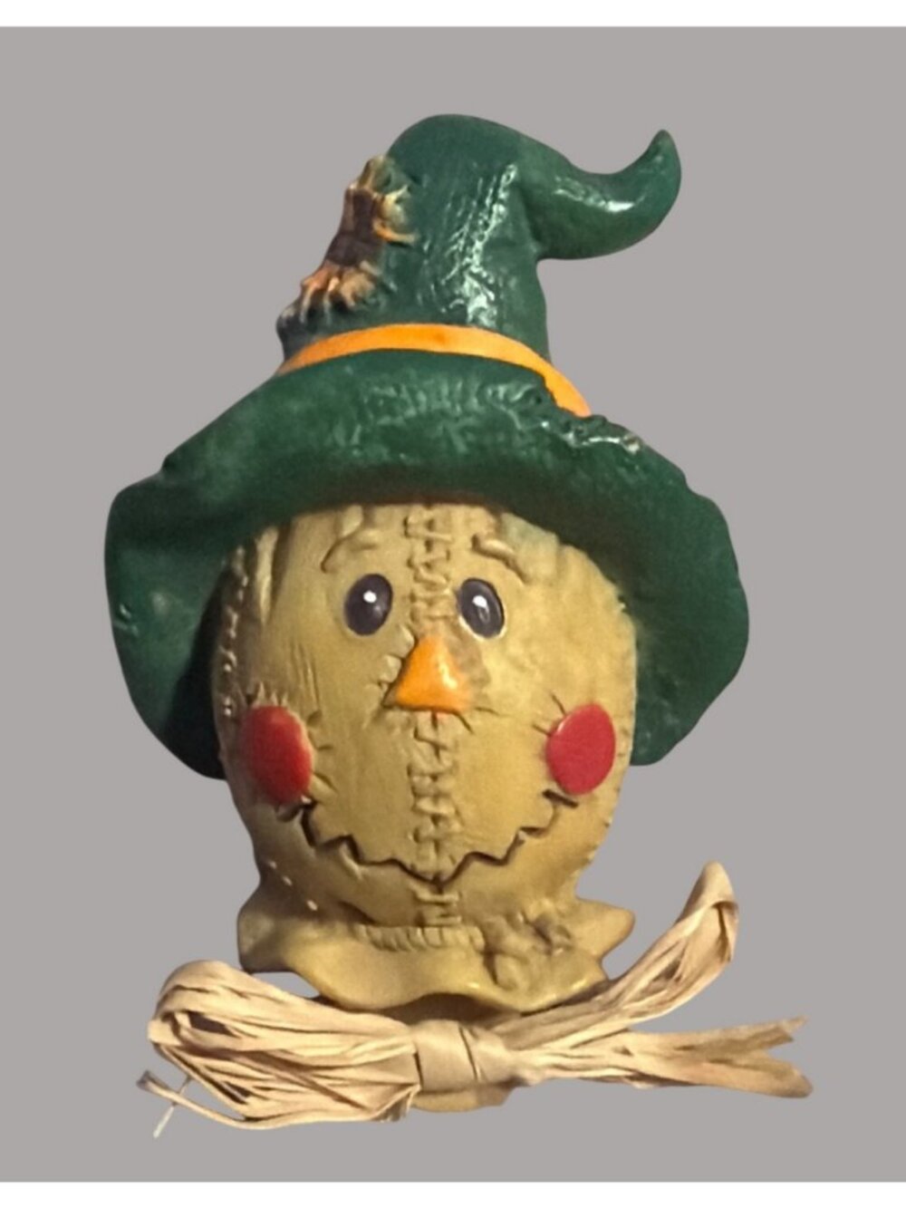 Hand-Painted Scarecrow Pin Brooch With Green Hat and Straw Tie  Fall Halloween D